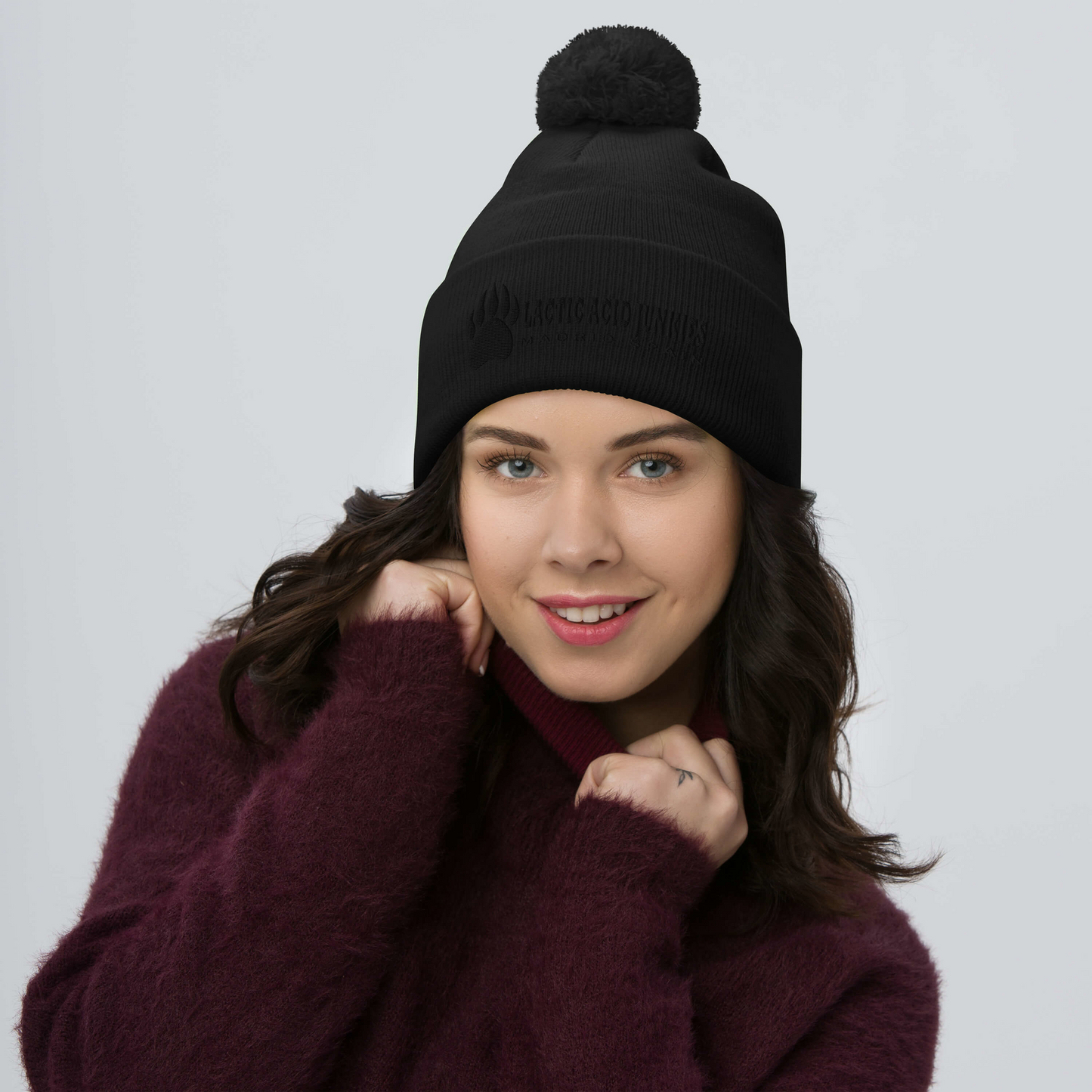 LAJ Wide Logo Pom-Pom Beanie