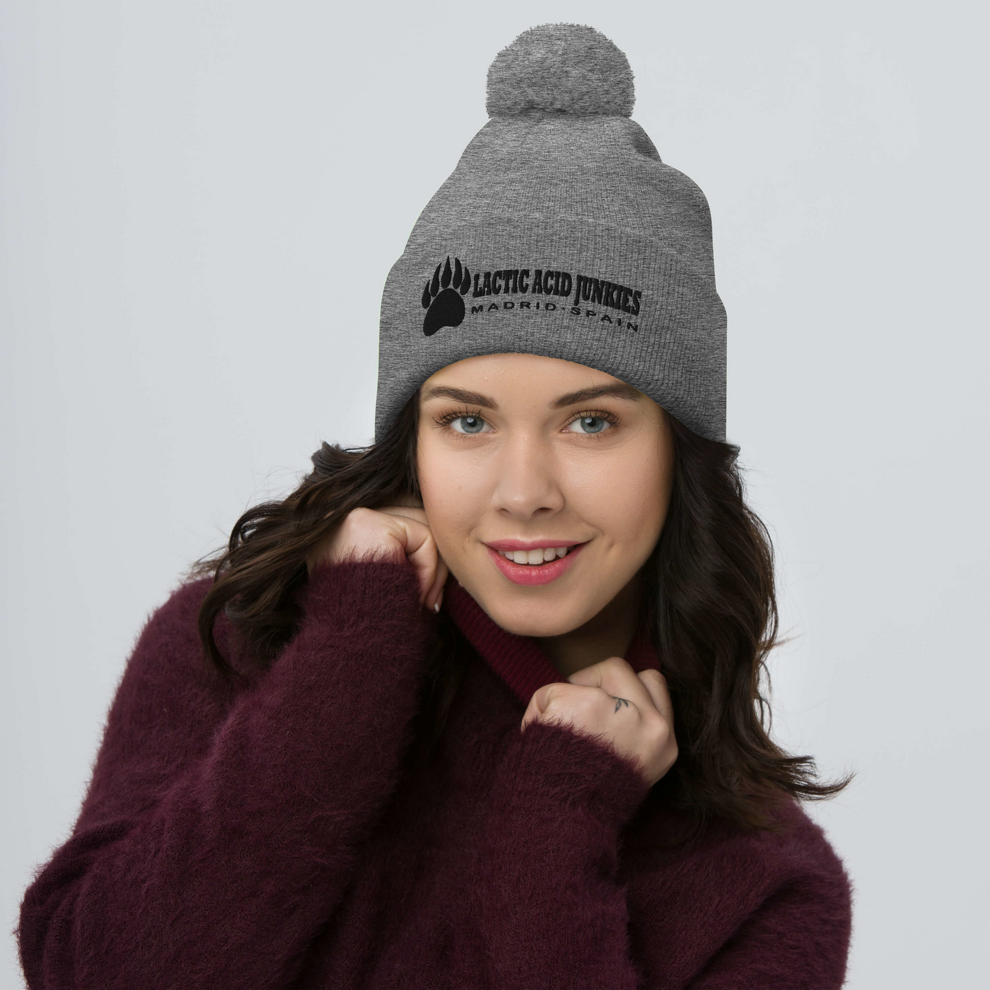 LAJ Wide Logo Pom-Pom Beanie