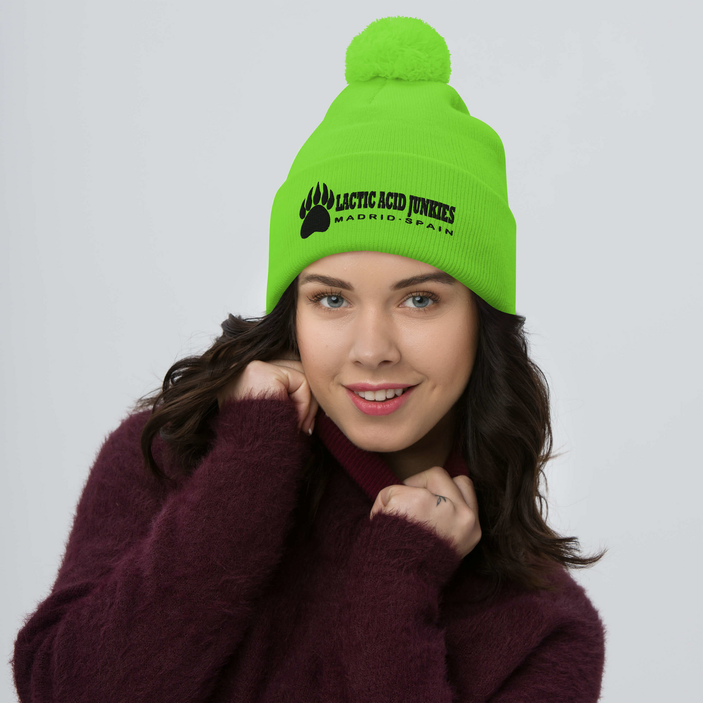 LAJ Wide Logo Pom-Pom Beanie